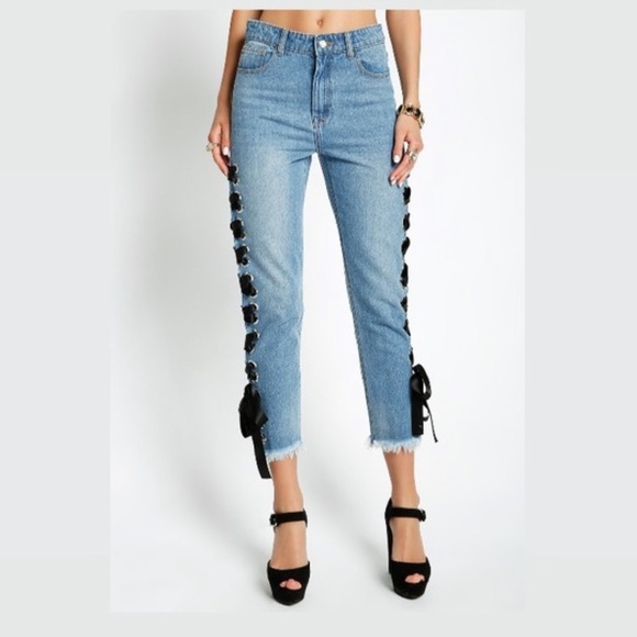 san souci Denim - san souci ribbon mom jeans